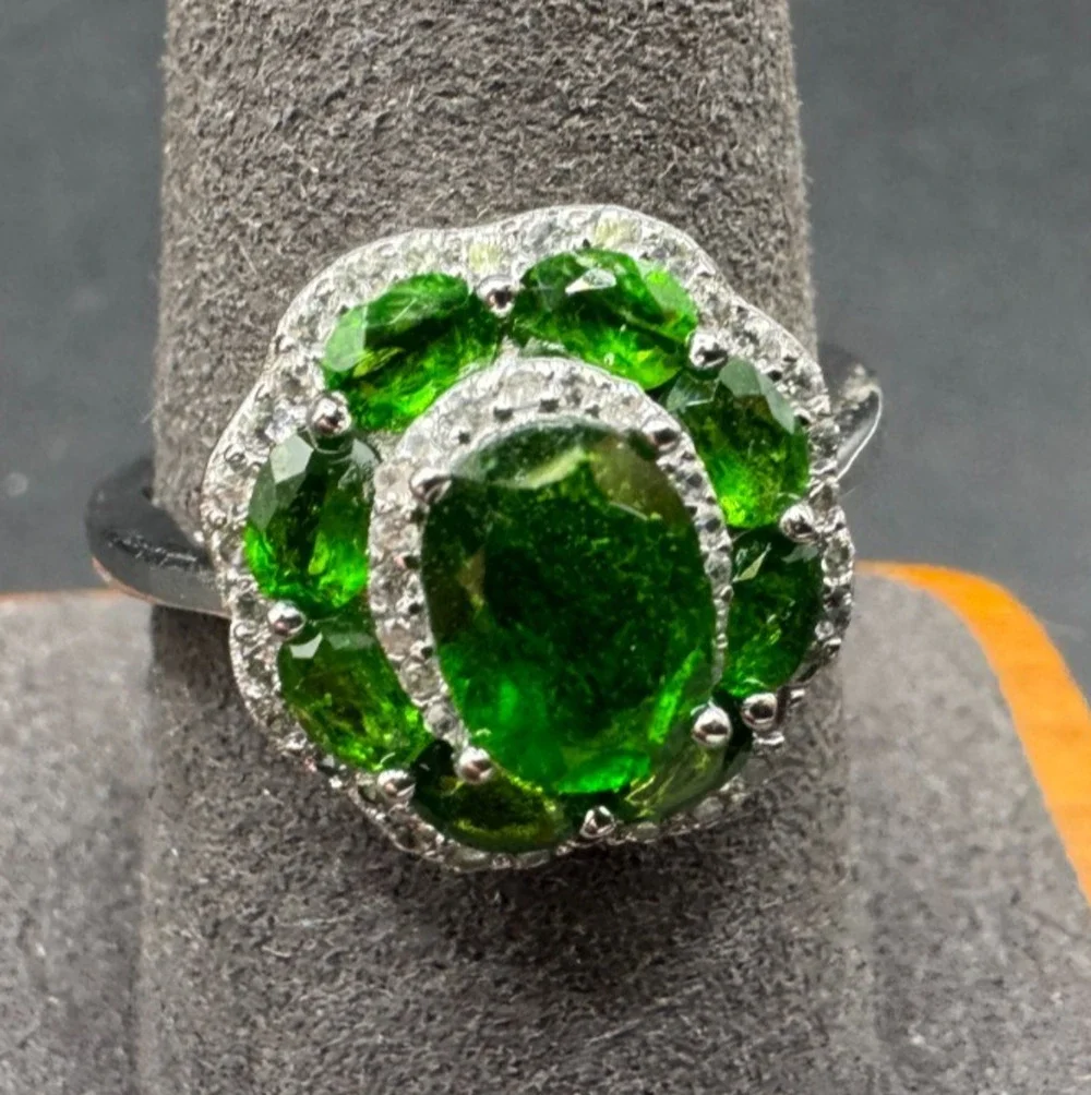 JTV 3.10 CTW Russian Chrome Diopside Cluster Ring 925 Sterling Silver Sz 10 New